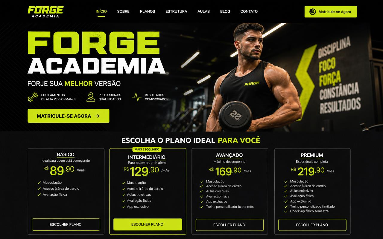Exemplo demonstrativo de site para Academia