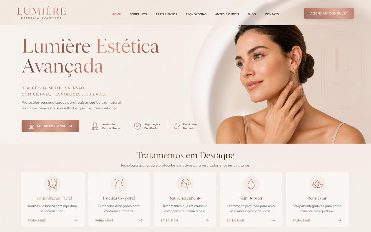 Exemplo demonstrativo de site para Clínica de Estética