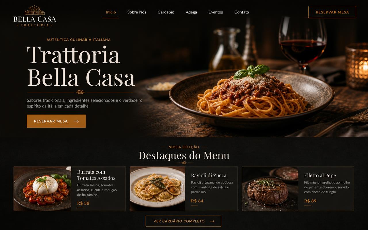 Exemplo demonstrativo de site para Restaurante